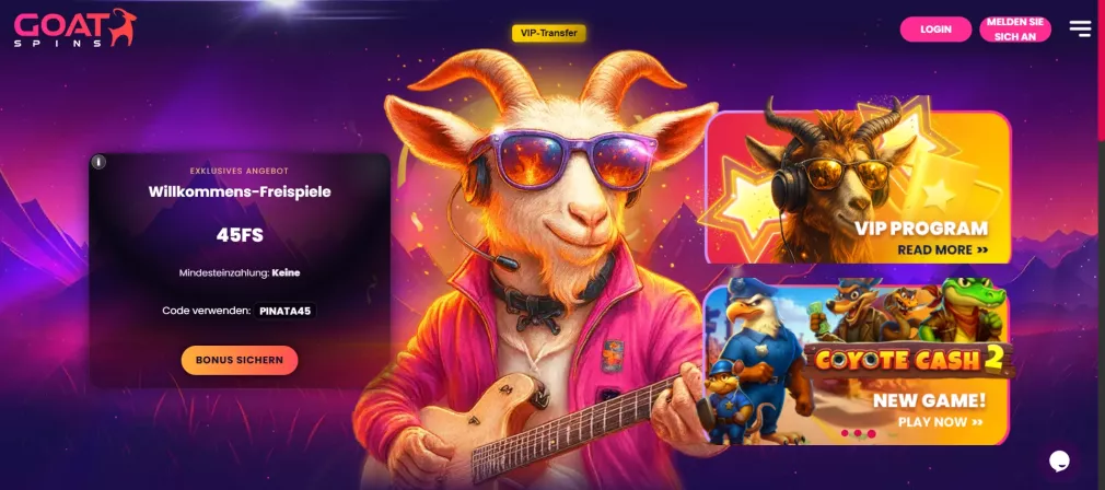 Goatspins Casino – 100% bis zu 300 € + 100 Freispiele Willkommensbonus